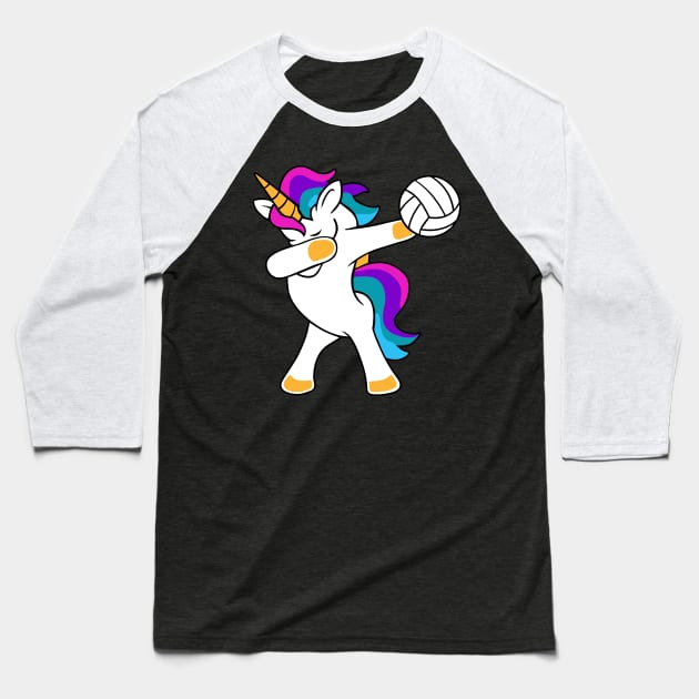 Volleyball Unicorn Dabbing Baseball T-Shirt by StacysCellar